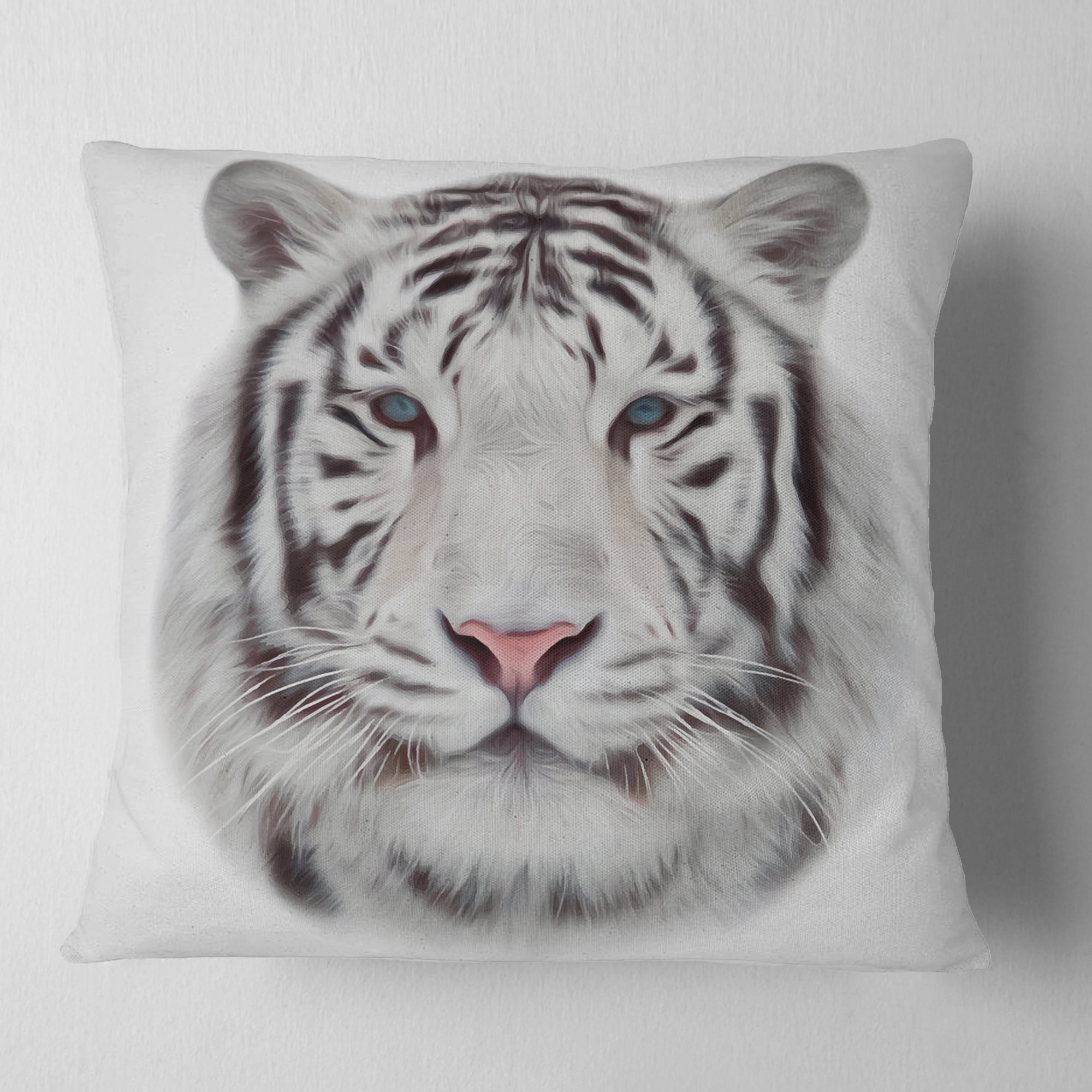 Designart White Bengal Tiger - Animal Throw Pillow - 16x16