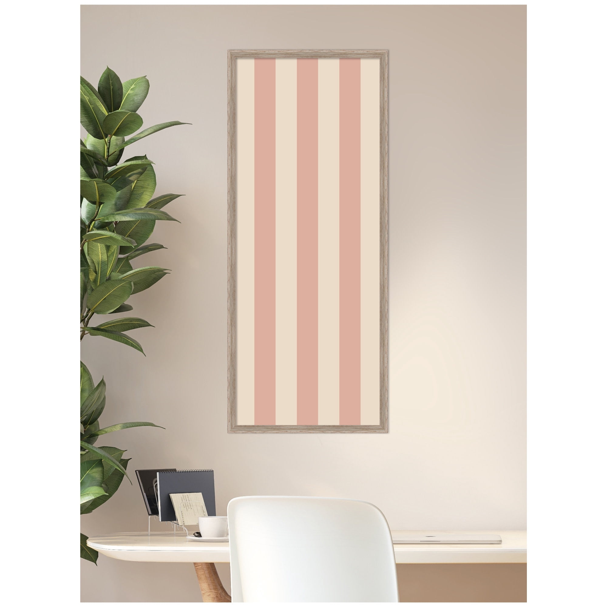 Kate and Laurel Framed Fabric Pinboard 17 x 41,  Printed Linen Rustic Farmhouse Bulletin Board for Use as a Vision Board or Wall Organization, Hardwood Wedge White Wash Frame