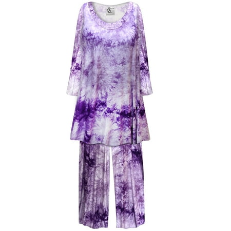 

Plus Size Women’s Long Sleeve Sleepwear with Long Pants Soft Loungewear Purple Tie-Dye Print Pajama Set XL 7x