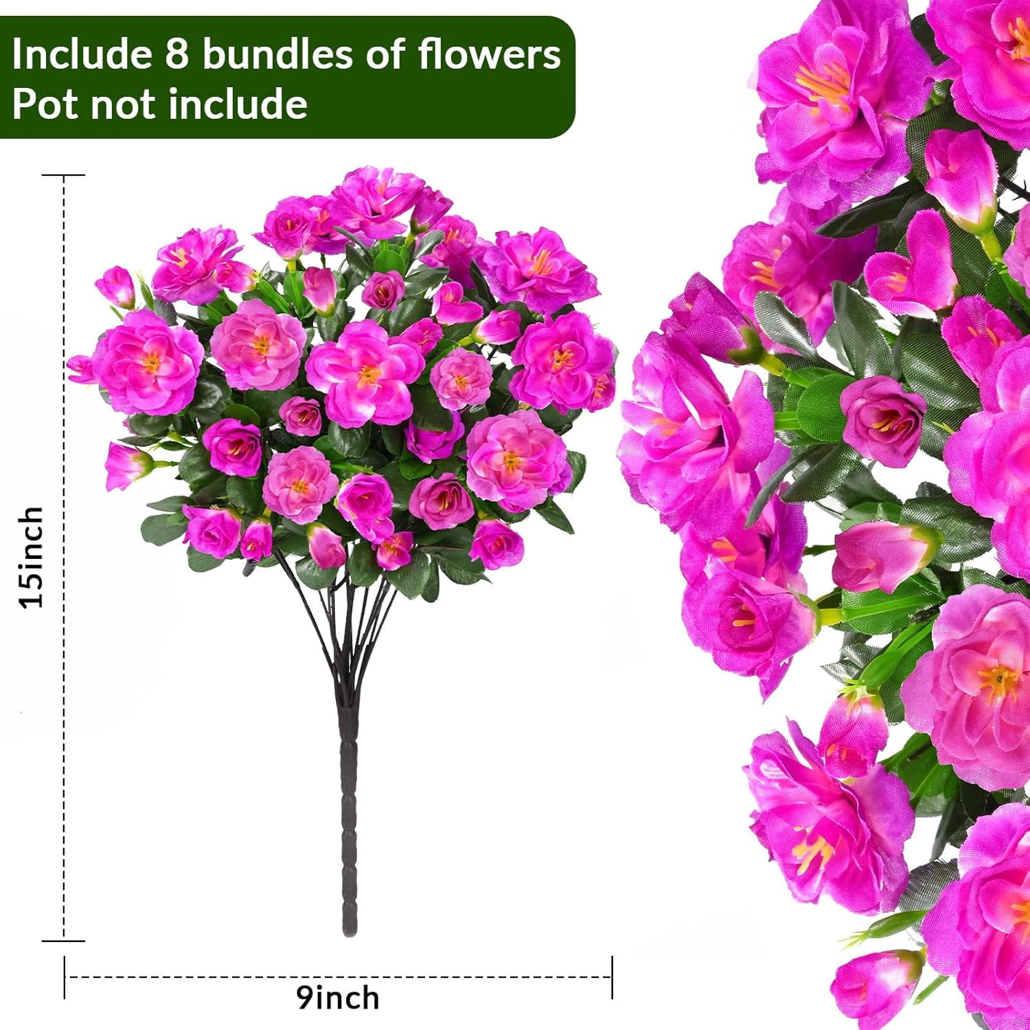 Yastouay 8 Large Bundles Artificial Camelia Flowers for Outdoors, UV Resistant Fake Flowers for Planter, Purple Outdoor Faux Plants for Garden Balcony Yard Porch