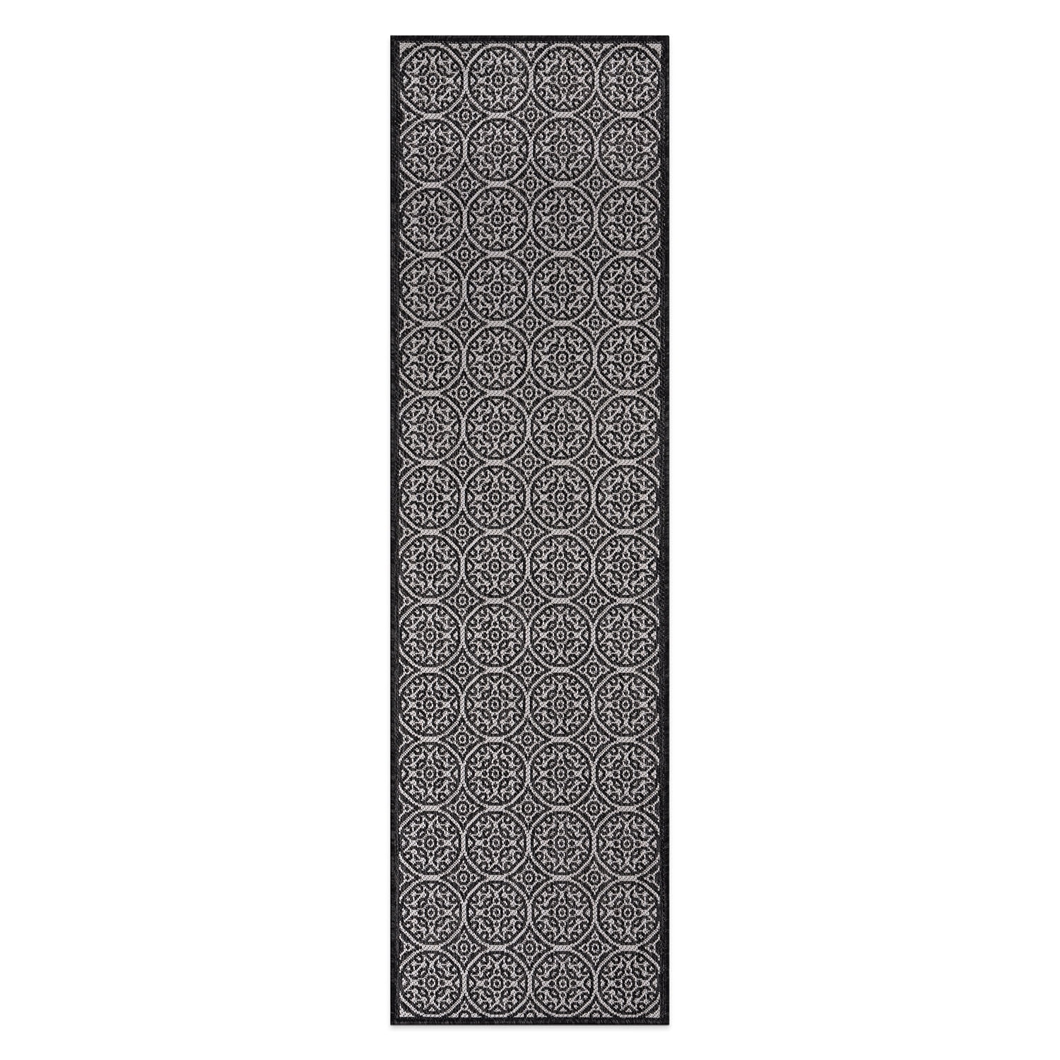 World Rug Gallery Transitional Floral Circles Textured Flat Weave Indoor/Outdoor Area Rug - BLACK 2'x7'