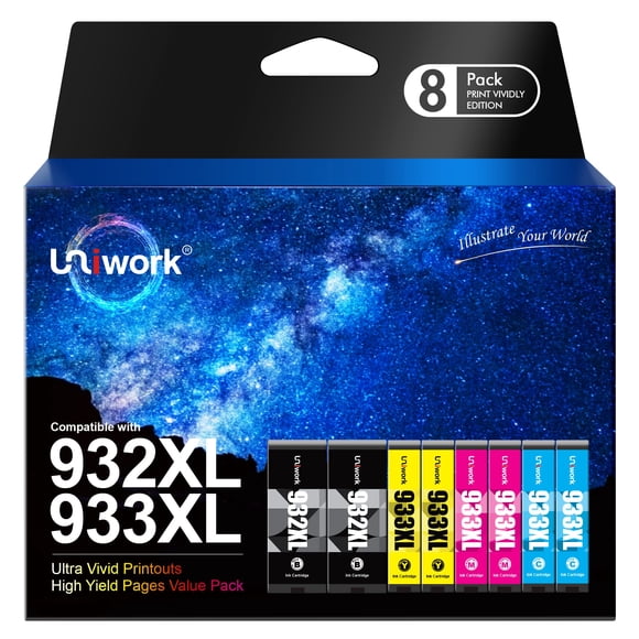 Cartucho de tinta Uniwork compatible para HP 932XL 933XL (paquete de 8)