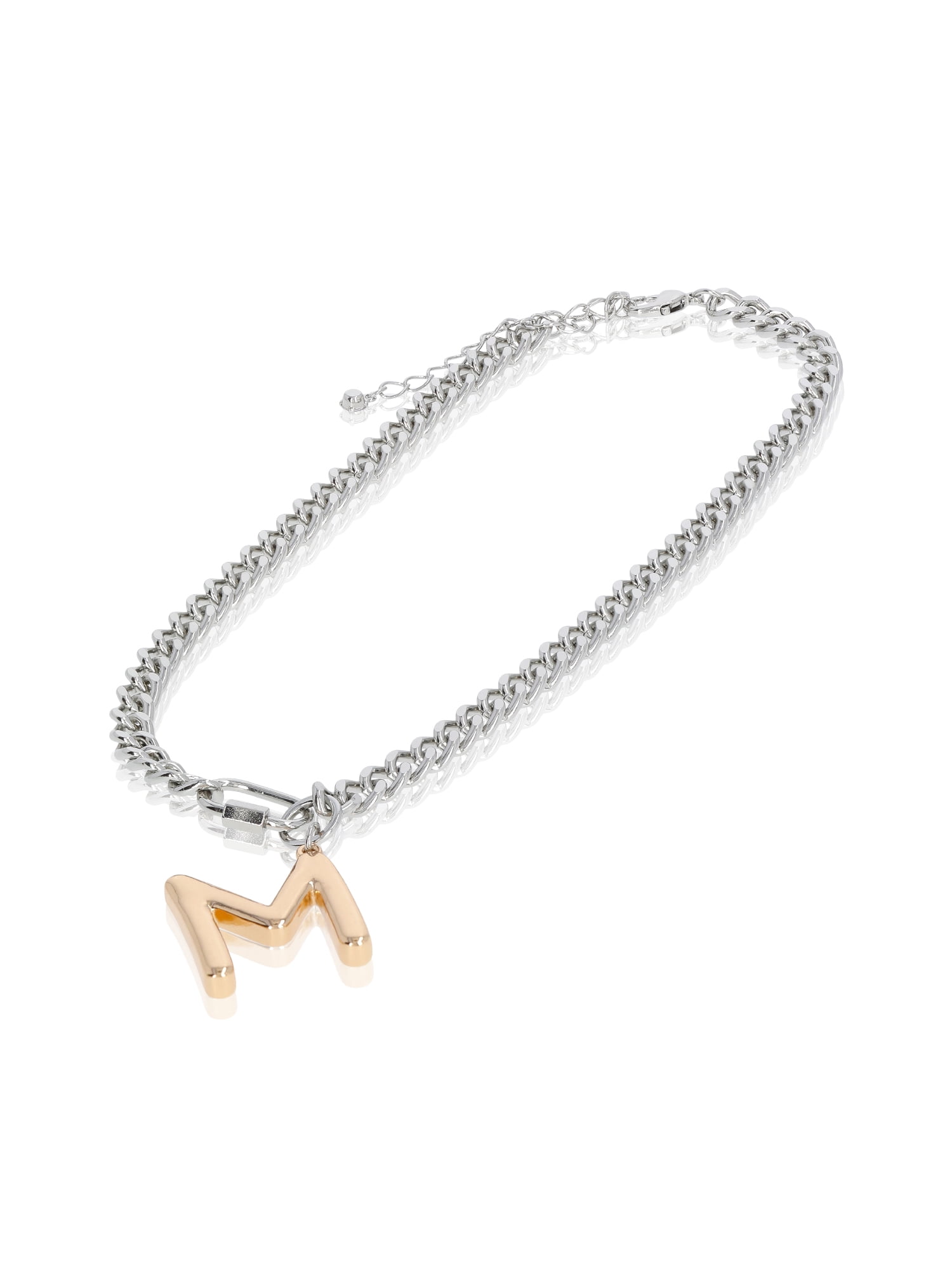 No Boundaries Mixed Metal Initial Bubble Letter M Necklace, 1-Piece, Women’s