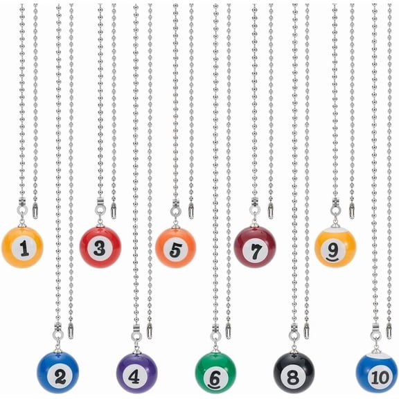 10Pcs Plastic Billiards Ceiling Fan Pull Chain Extenders Multicolor 1~10 Balls Ceiling Fan Extension with Steel Ball Chain for Ceiling Light Fans Lamps and Wall Lights Mixed Color