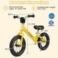 thumbnail image 2 of Spaco 12 Inch Toddler Balance Bike, Children's Bicycle with Height Adjustable Handlebar and Seat, Gift Bike for Ages 3-6, Yellow, 2 of 4