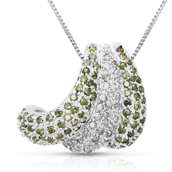 Vir Jewels 1.70 CTTW Diamond Pendant, Green and White Diamond Pendant Necklace for Women in 14K White Gold with 18 Inch Chain, Prong Setting For Female Adult