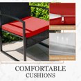 thumbnail image 3 of Tappio 3 Piece Outdoor Wicker Bistro Furniture Set, PE Rattan Chairs Porch Furniture Set w/Cushions & Glass Table for Yard Garden Balcony, Red, 3 of 7