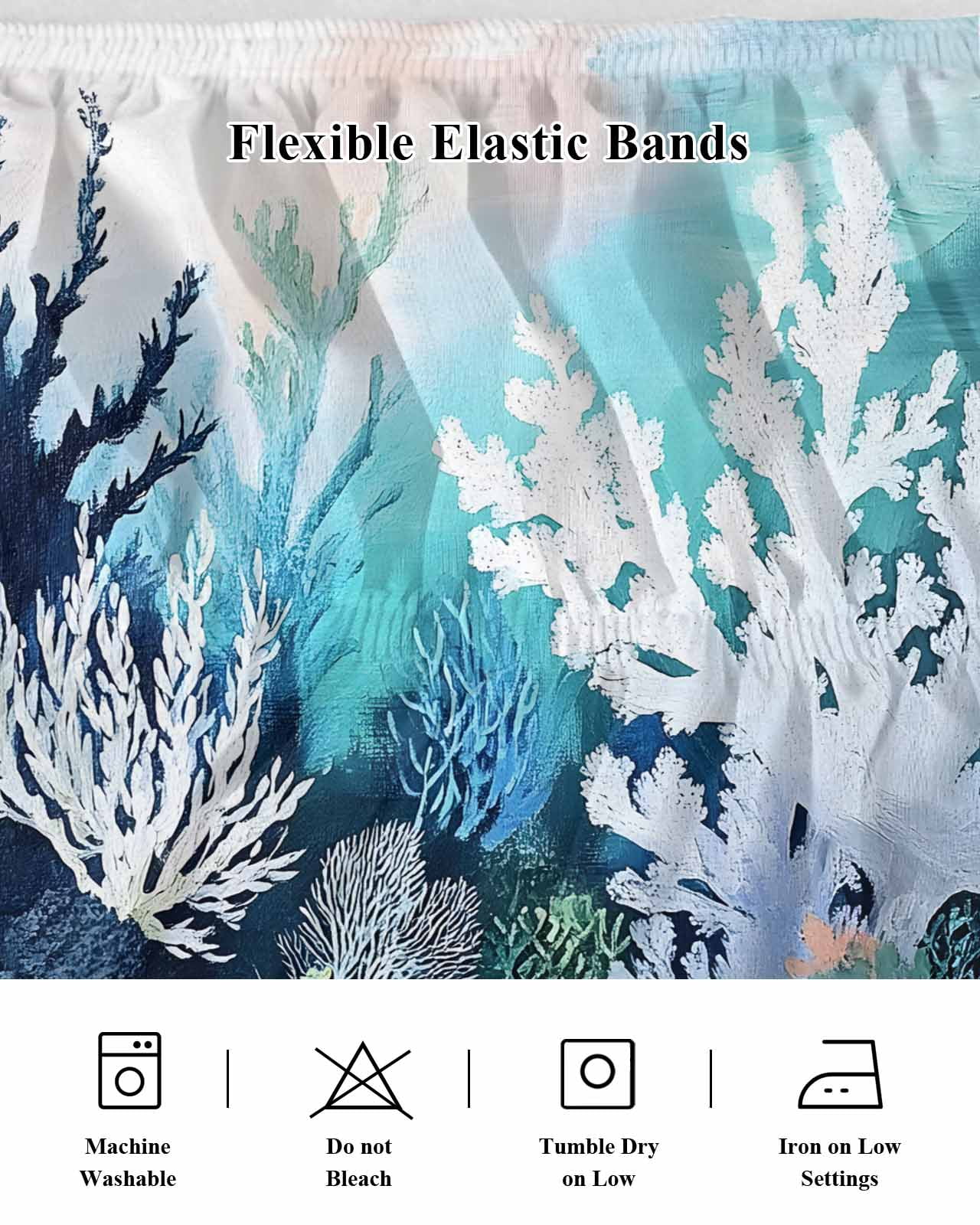 Coastal Ocean Wrap Around Bed Skirts for Queen Bed 16" Drop, Bed Skirt with Adjustable Elastic Belt Dust Ruffle Bed Valance for Bedroom Hotel Luxury Summer Vintage Colorful Coral Bed Frame Cover