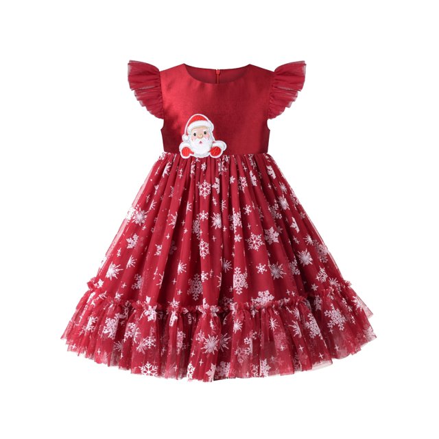 Robe Fille Rouge Noël Père Noël Neige Fête Concours 4 Ans