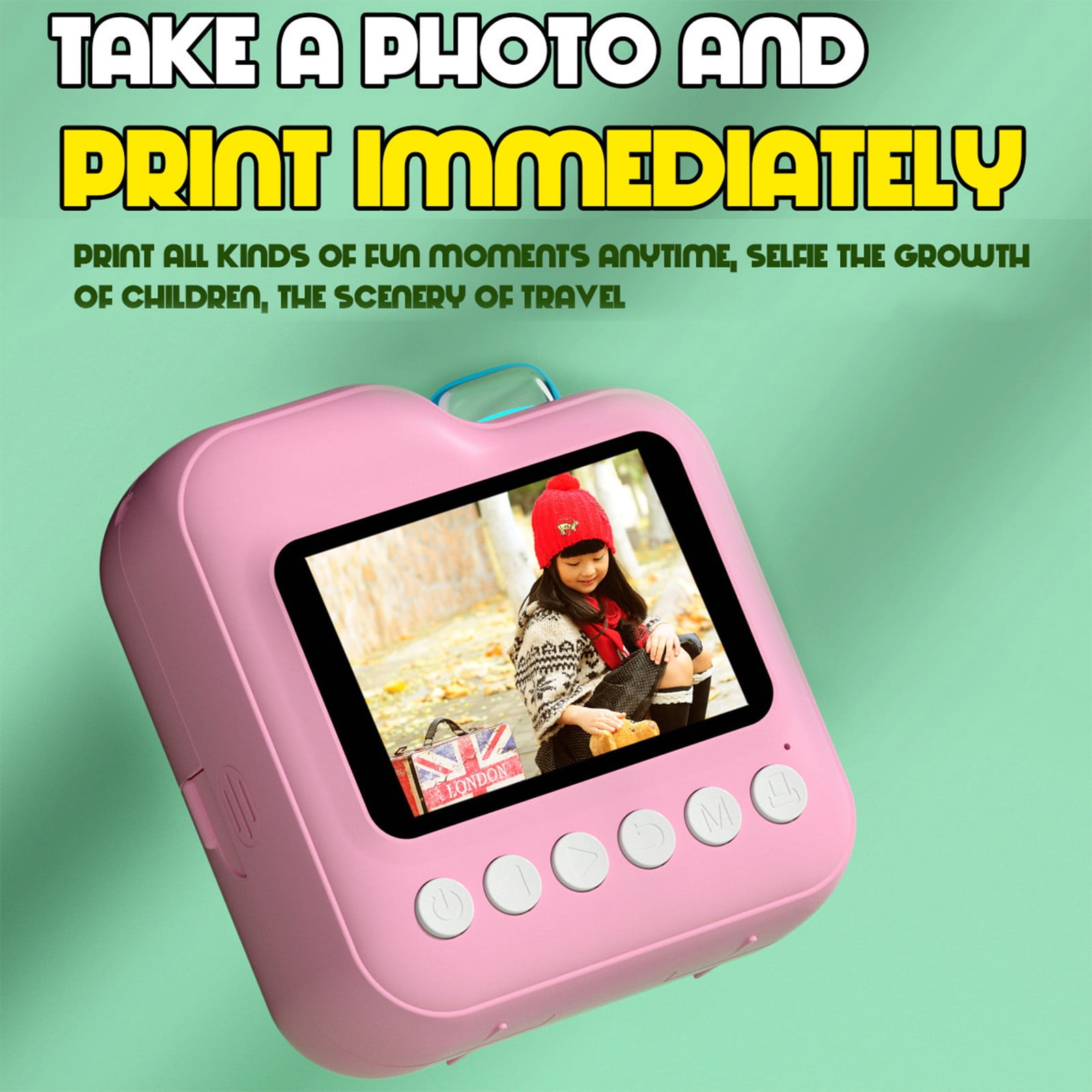 JGJJUGN Instant Print Camera with 2.0 Inch Screen, Portable Photo Printer, High-Definition Imaging, Fun DIY Coloring, Video Recording, Bluetooth Connectivity, Perfect Gift for Ages 3-12