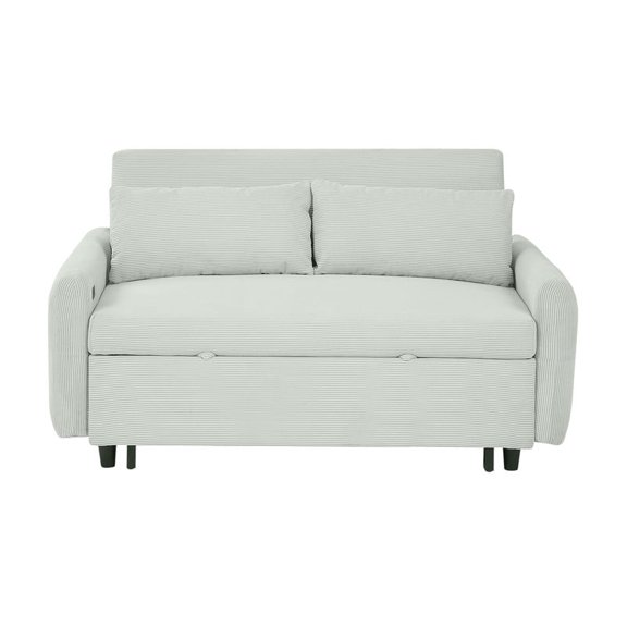 57.48" Pull-out Sofa Bed Convertible Couch 2 Seat Loveseat Sofa Modern Sleeper Sofa with Two Throw Pillows and USB Ports, Green