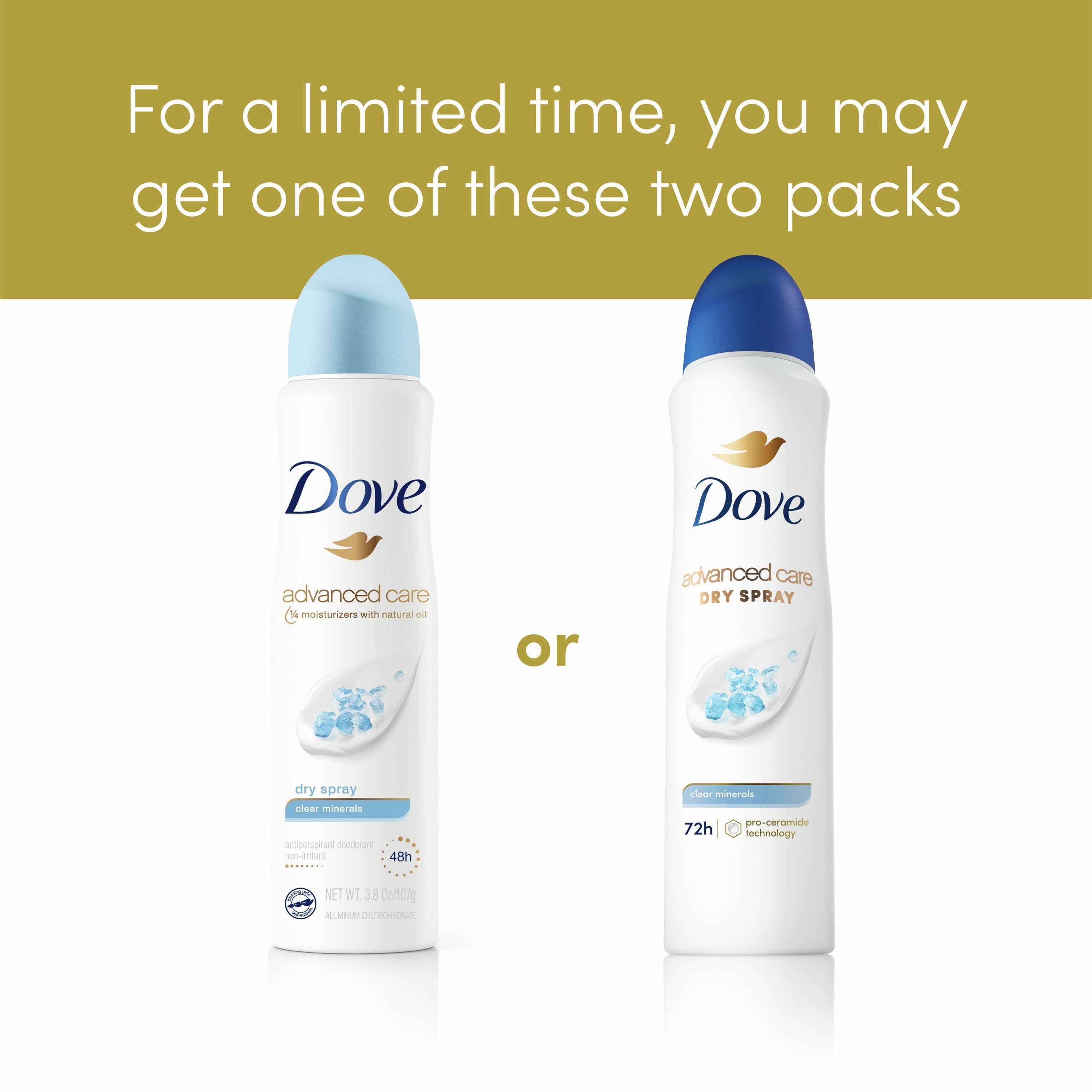 2 Pack - Dove Advanced Care Dry Spray Antiperspirant Deodorant - Clear Minerals - 3.8 oz Packaging may vary