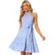 thumbnail image 3 of Vestido sin mangas para mujer a cuadros con cuello halter y cinturón vestidos de verano Azul XL, 3 of 6