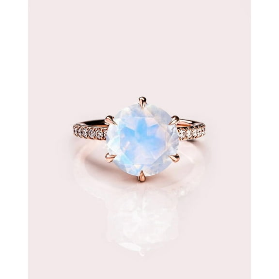 Natural Moonstone ring, Round cut ring, 925 Sterling Silver Ring, Rose Gold ring, Wedding Ring, Ring for gift, handmade ring