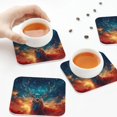 thumbnail image 3 of KLL Drink Coasters Set Square of 4,PU Leather Absorbent Coasters Set Decorative Coffee Cup Coasters Housewarming Gift for Home Decor-Celestial Stag Cosmic Glow, 3 of 5
