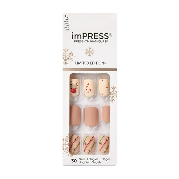 imPRESS Press-On Manicure Holiday Limited Edition Fake Nails, ‘Santa Buddies’, 30 Count
