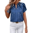 thumbnail image 3 of Womens Summer V Neck Short Sleeve Tops Dressy Elegant Casual Shirts Royal Blue L, 3 of 7