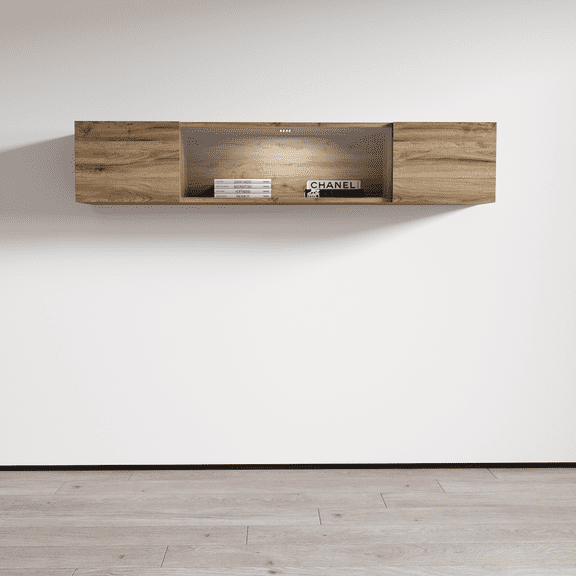 Fly Modular Wall Mounted Floating Media Cabinet (Type-52) Oak