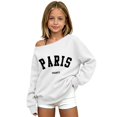 thumbnail image 2 of Girls Off Shoulder Sweatshirts Trendy PARIS Letter Graphic Casual Sweater Long Sleeve Loose Fit Pullover Tops Soft Relaxed Fall Winter Daily Wear Outfits, 2 of 5