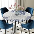 thumbnail image 3 of Navy Blue Chrysanthemum Round Fitted Tablecloth with Elastic Edge, Waterproof Table Cloth Table Cover for 55"-60" Tables, Farmhouse Botanical Floral Modern Tablecloths for Dining Picnic Outdoor, 3 of 9