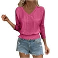 thumbnail image 2 of Hxshgdsn Womens Tops Women's V-Neck Blouse 2025 3/4 Sleeve Solid Color Summer Chic Essentials Fall Outfits For&nbsp;Women&nbsp;2025 Hot Pink XL, 2 of 9