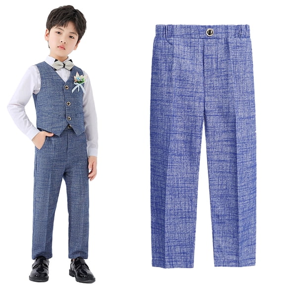 LYMAYTER Kids Toddler Boys Flat Front Dress Pants Baby Boys Dress Pants Adjustable Waist Wedding School Uniforms Pants Formal Suit Trouser Slim Fit Dress Pants for 1-14 Years Old