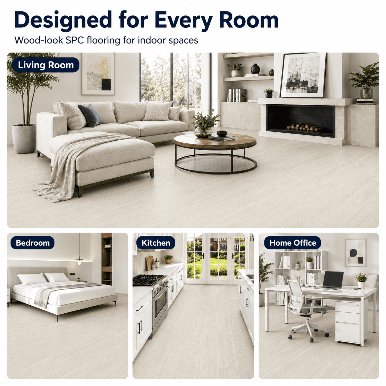 Yeslife 24-Piece Interlocking Luxury Vinyl Flooring Tile, 23.98 x 5.98 in., White Oak SPC Rigid Core, 23.9 sq. ft.