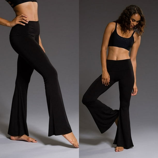 Pop Simplicity Casual Fashion Women Vintage High Waist Flare Bell Bottom  Pants Capris Nylon Loose Causal Solid Dance Stretch Pants Trouser 