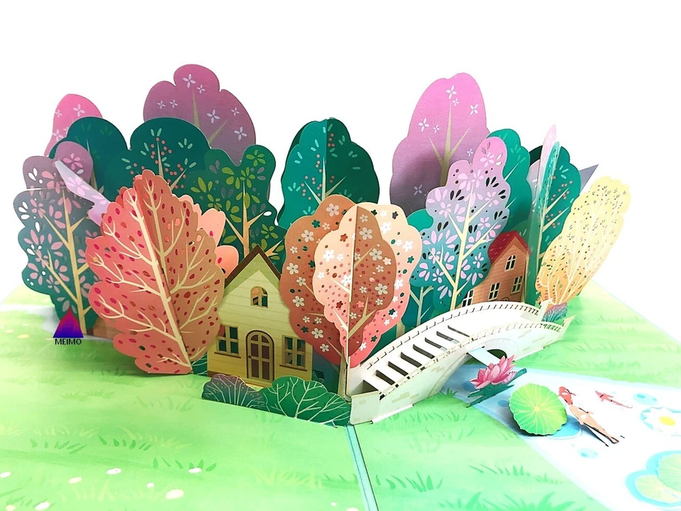 PURELY- 3D Pop Up Greeting Card Seasons Yard Garden Nature Birthday Mom Thank You Spring