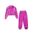 thumbnail image 5 of Doomiva Boys Girls 2Pcs Tracksuit Shiny Metallic Dance Outfits Long Sleeve Jacket with Pants Set Hip Hop Jazz Dance Hot Pink 12, 5 of 7