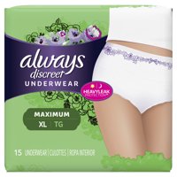 Always Discreet, Incontinence Underwear for Women, Maximum Protection, XL, 15 Count