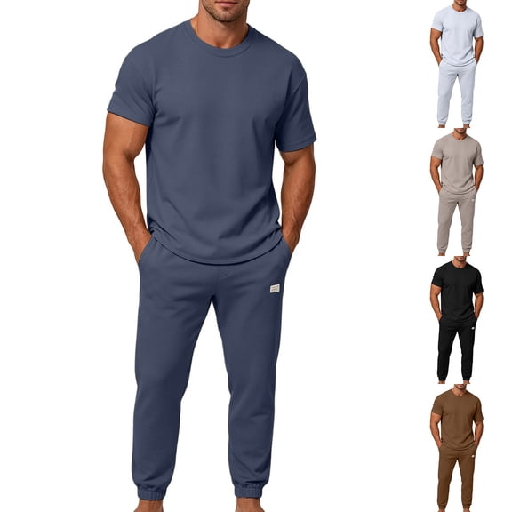 Matching Travel Outfit Short Sleeve Loose Pants Set Summer Loose Breathable Casual Daily Round Collar Suit Khaki S