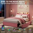 thumbnail image 2 of Bed Frame with Storage Headboard, Kids Bed Frame with 2 Drawers, Velvet Upholstered Platform Bed Frame with Lights, No Box Spring Needed, Easy Assembly, 2 of 9