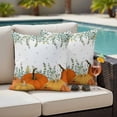 thumbnail image 4 of Fall Pumpkin Outdoor Waterproof Pillow Covers, Orange Thanksgiving Green Eucalyptus Decorative Square Throw Pillowcase Sofa Cushion Sham for Patio/Couch/Chair, 16"x16" 2 Pack, 4 of 8