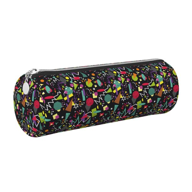Easygdp Colorful Geometric Figures para Estuche de Lápices Cilíndrico de Cuero con Cremallera, Organizador de Lápices de Cuero para Escuela, Oficina y Viajes