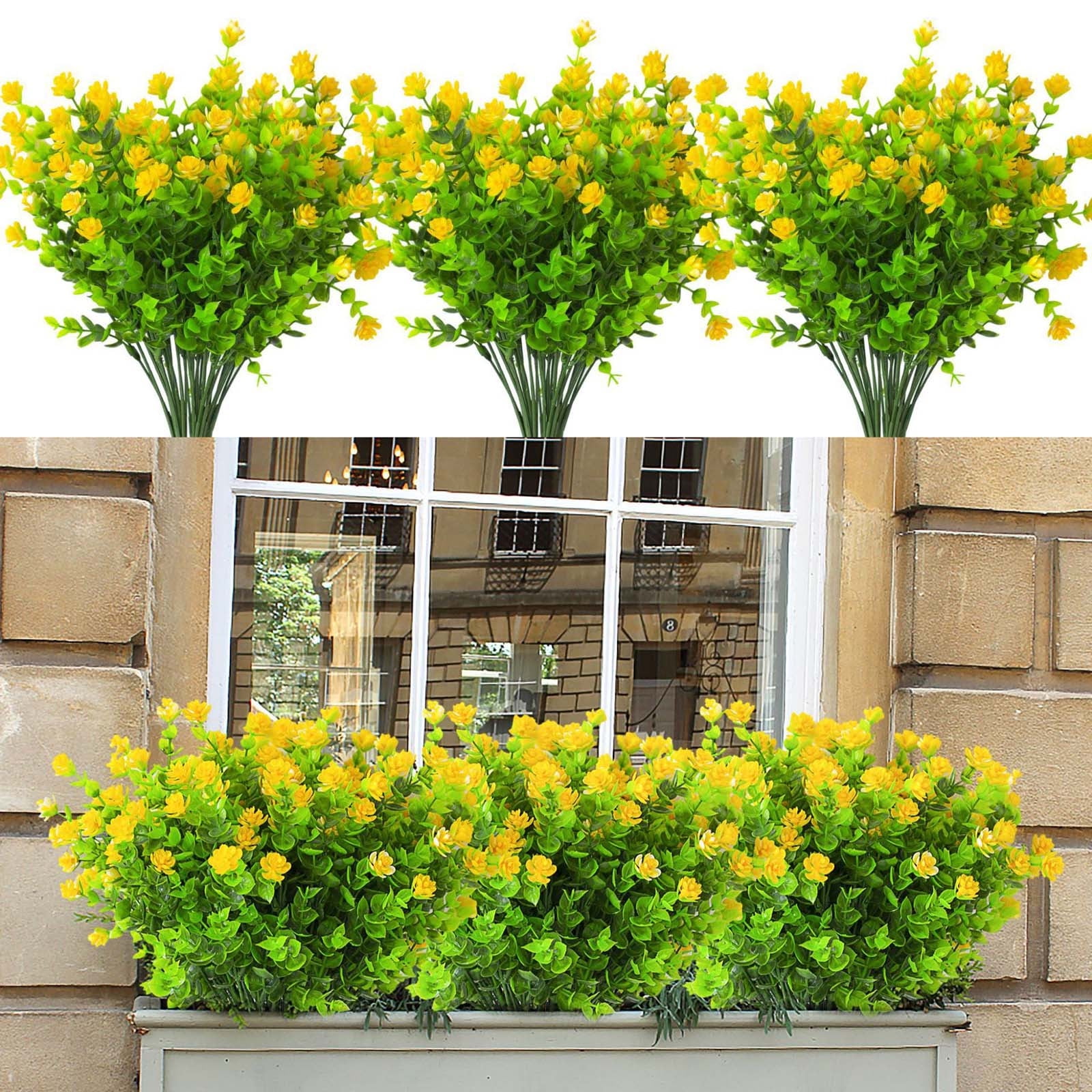 Hvmvliv Artificial Flowers Artificial Flowers 1 Bundles Fake Flowers Faux Plastic Plants for Home Decorations Outdoor Porch Flowerpot Artificial Flower Yellow