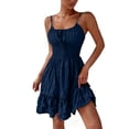 thumbnail image 3 of Busydd Summer Dresses for Women Fashion Ruched Spaghetti Straps Sun Dresses Women Solid Color Sleeveless Square Neck Mini Dress L, 3 of 6