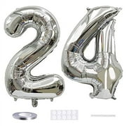 Xihuimay Number 24 Balloons 40 inch Digital Balloon Alphabet 24 Birthday Balloons Digit 24 Helium Balloons Big Balloons for Birthday Party Supplies Wedding Bachelorette Bridal Shower, Silver Number 24