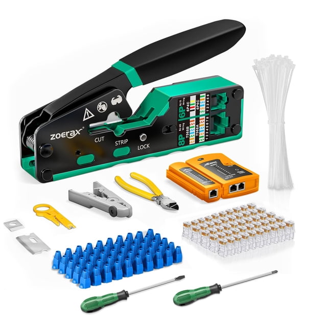 Kit de herramientas de crimpado Ethernet ZoeRax RJ45 Cat5 Cat6 Pass Through