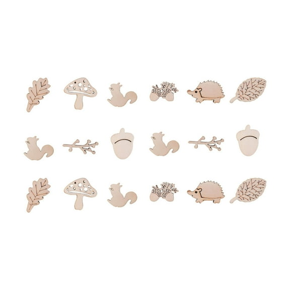 MLINS 100pcs Assorted Forest Animal Shape Wooden Slices Plant Design Handcraft Accessary Wooden Pieces Ornament Carved Wood Cutouts Decoration Diy Material Wooden Chip