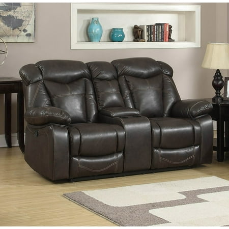 - AndorraDark Walnut Air Leather Living Room Reclining Gliding Loveseat and center console