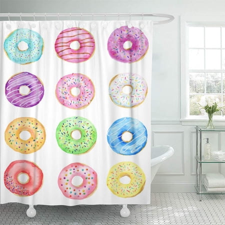 Yusdecor Pink Hand Watercolor Pastel Color Purple Drawn Donut Sprinkle Bathroom Decor Bath Shower Curtain 60x72 Inch Walmart Canada