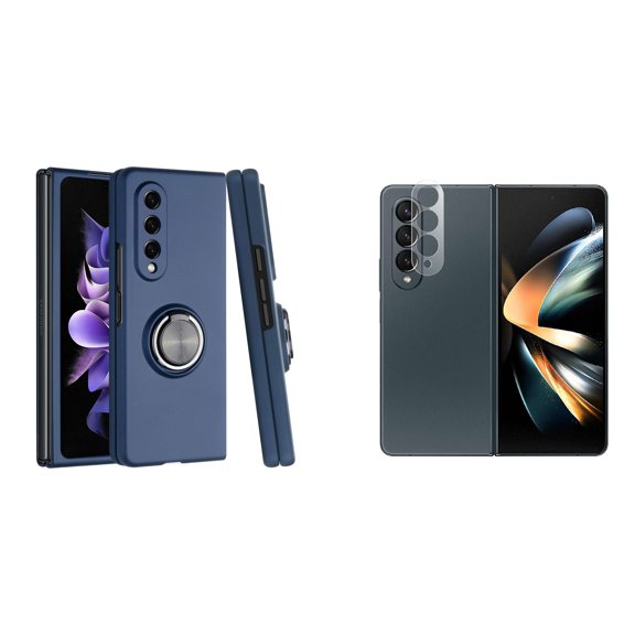 BEMZ Magnetic Ring Car Mount Holder Stand Protective Case (Navy Blue) with Camera Glass Protector for Samsung Galaxy Z Fold 4 5G