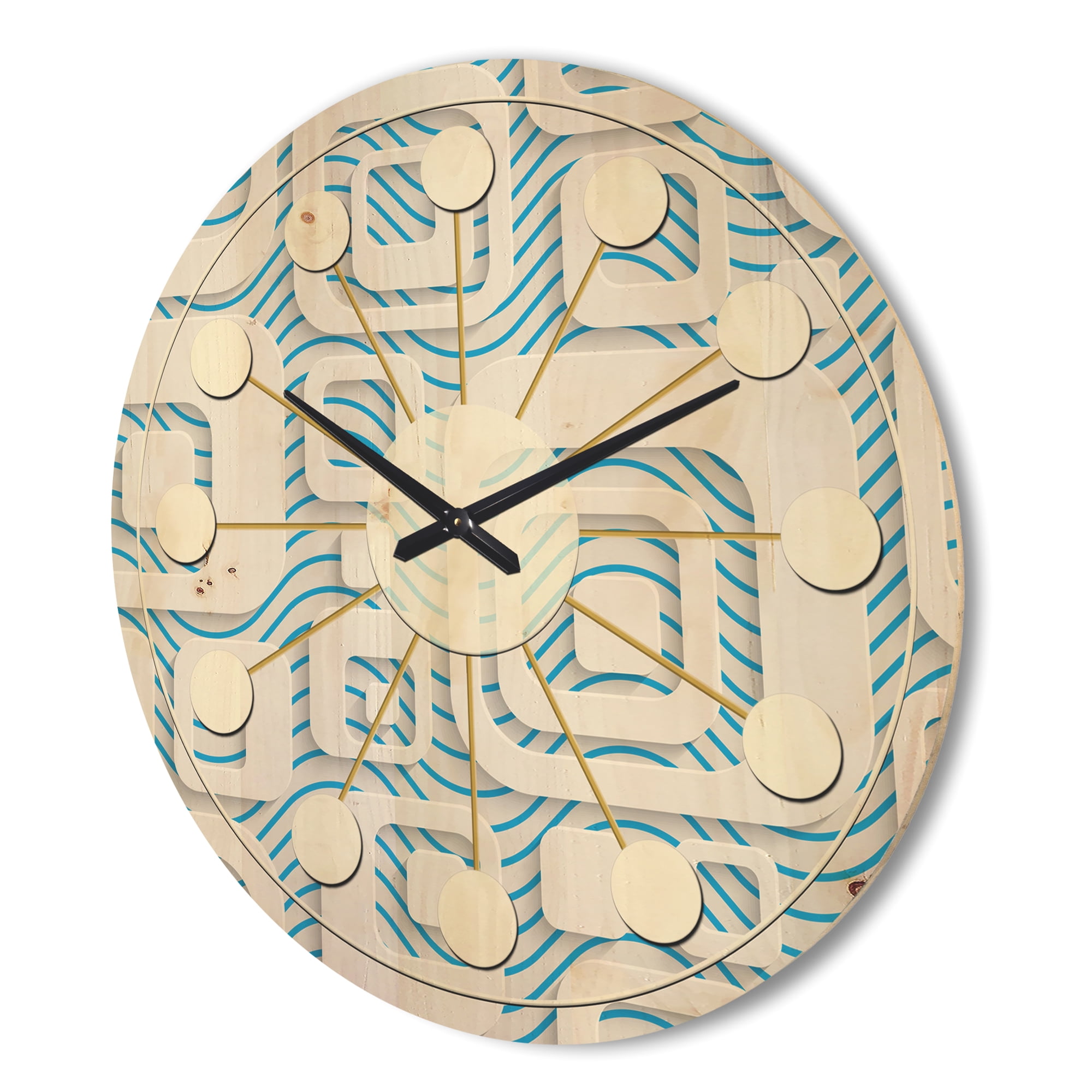 Designart '3D Blue and White Pattern I' Mid-Century Modern Wood Wall Clock