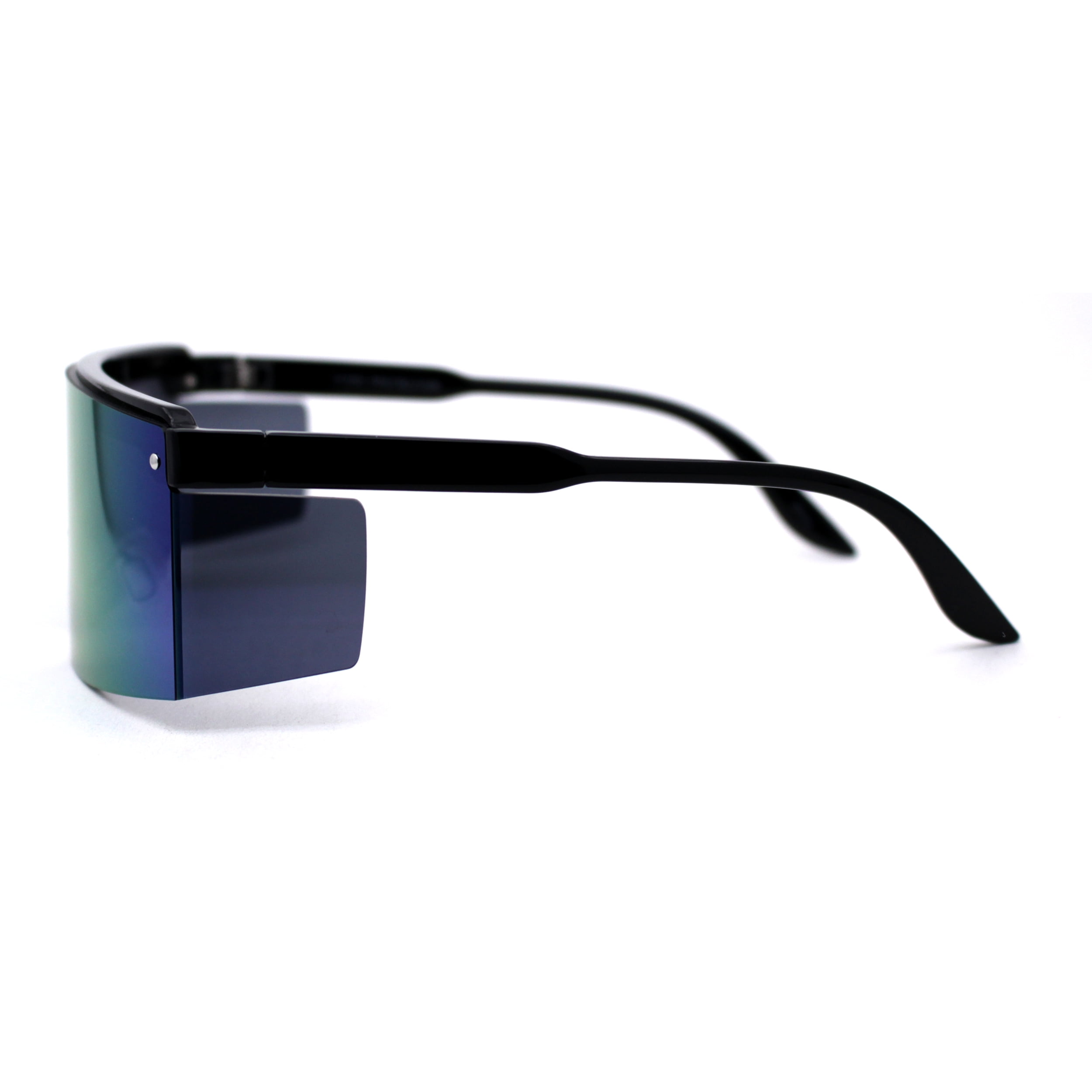 Mens Mirrored Flat Top Windbreaker Side Visor Square Shield Sunglasses  Black Orange Mirror
