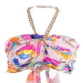 thumbnail image 4 of Sequined Chain Halter-Neck Bustier Wrapped Tube Tops Women Back Tie Up Tank Tops Crop Pink M, 4 of 6