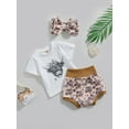 thumbnail image 3 of Suealasg Baby Girls 3Pcs Summer Clothes Set Short Sleeve Cattle Head Print T-shirt + Letter Print Shorts +Headband Set 6M 12M 18M 24M Infant Girls Western Outfits, 3 of 8