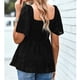 thumbnail image 4 of Mujer Manga Corta Top Patrones De Flores Dobladillo Con Volantes Busto Fruncido Elástico Camiseta De Verano Negro L, 4 of 6