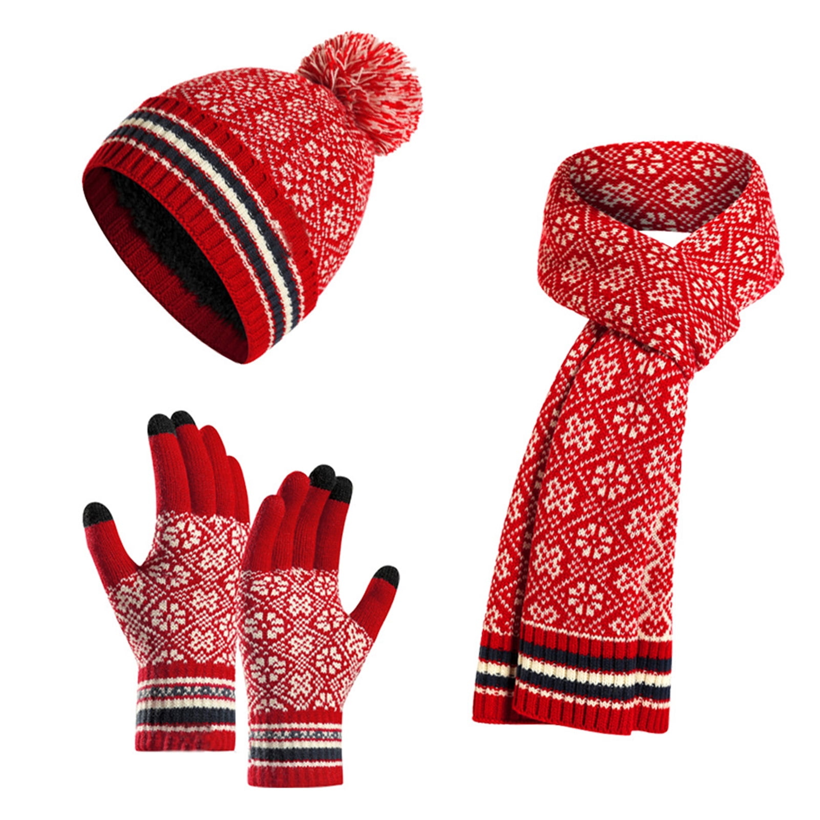 3Pcs Winter Hat Scarf and Touchcreen Gloves for Women Knit Beanie Hat