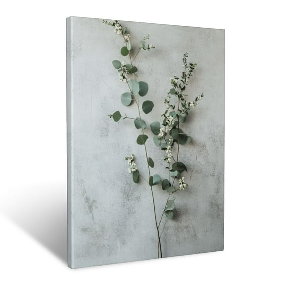 CozyNet Minimalistic Botanical Arrangement With Eucalyptus Branches & Tender Blossoms Wall Art Prints With Frame Canvas Perfect for Living Room & Bedroom, Ready to Hang, Wall Decor 12"x16"in